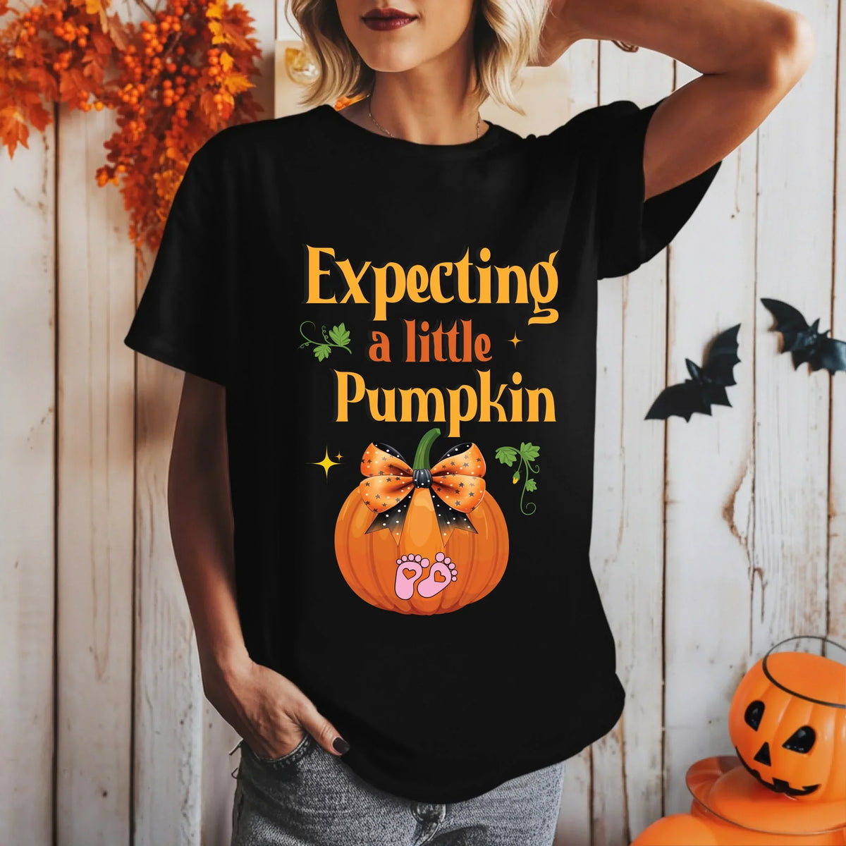 Personalized Maternity Halloween Shirt – Expecting Little Pumpkin – Custom Baby Gender Option T-Shirts