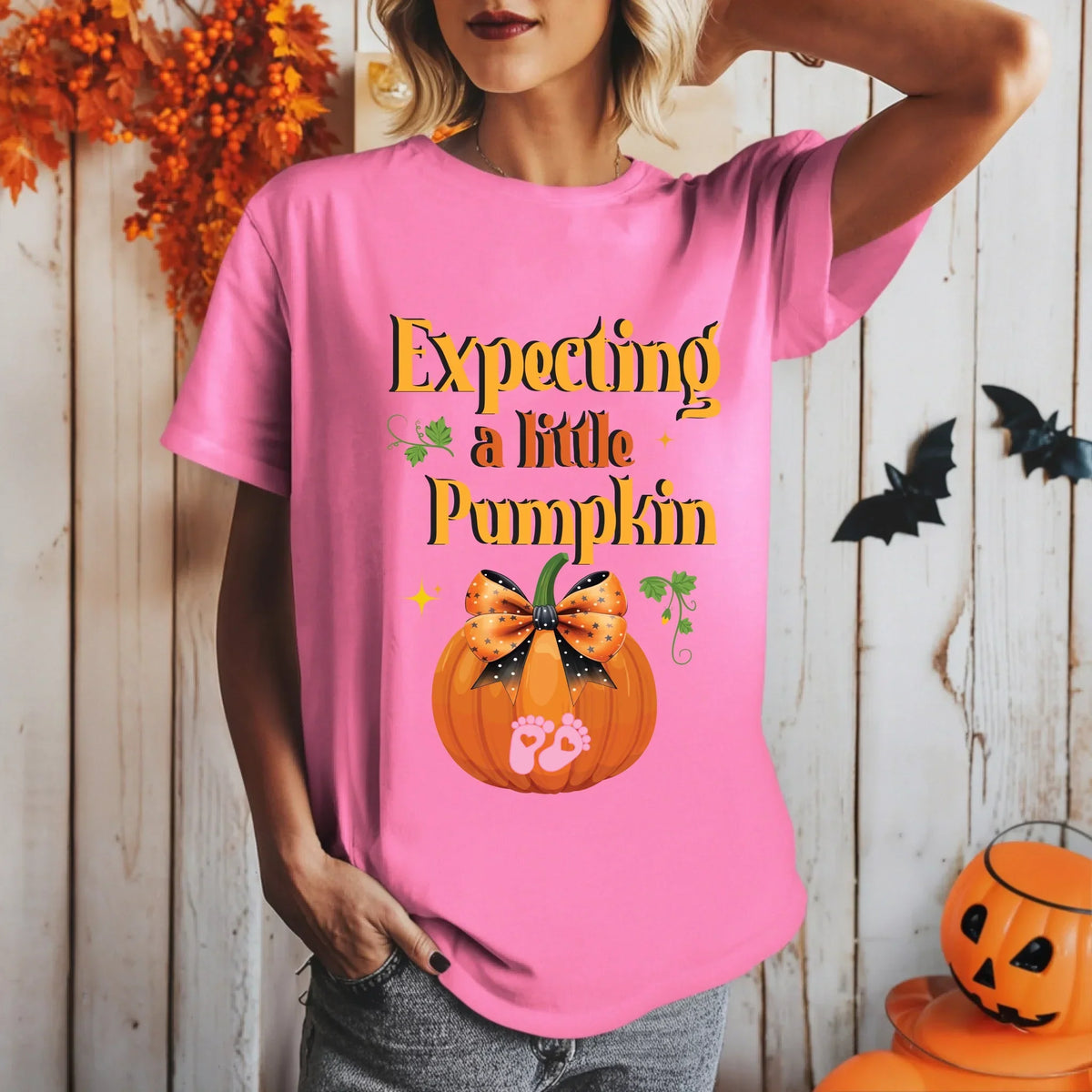 Personalized Maternity Halloween Shirt – Expecting Little Pumpkin – Custom Baby Gender Option T-Shirts