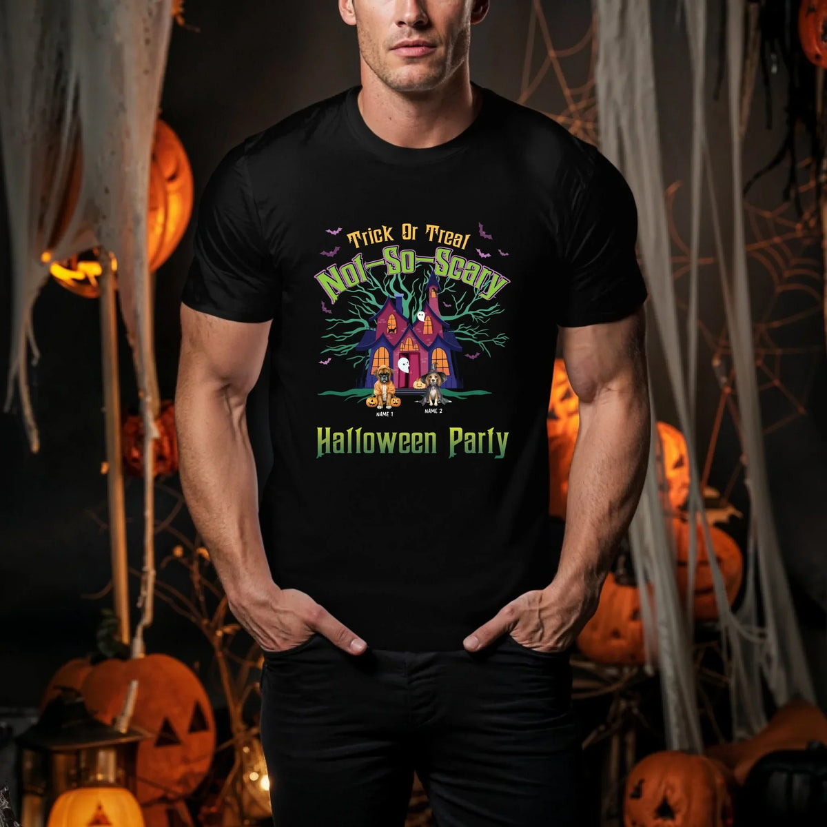 Personalized Halloween Dog Shirt – Custom Pet Names – Trick Treat Not So Scary T-Shirts