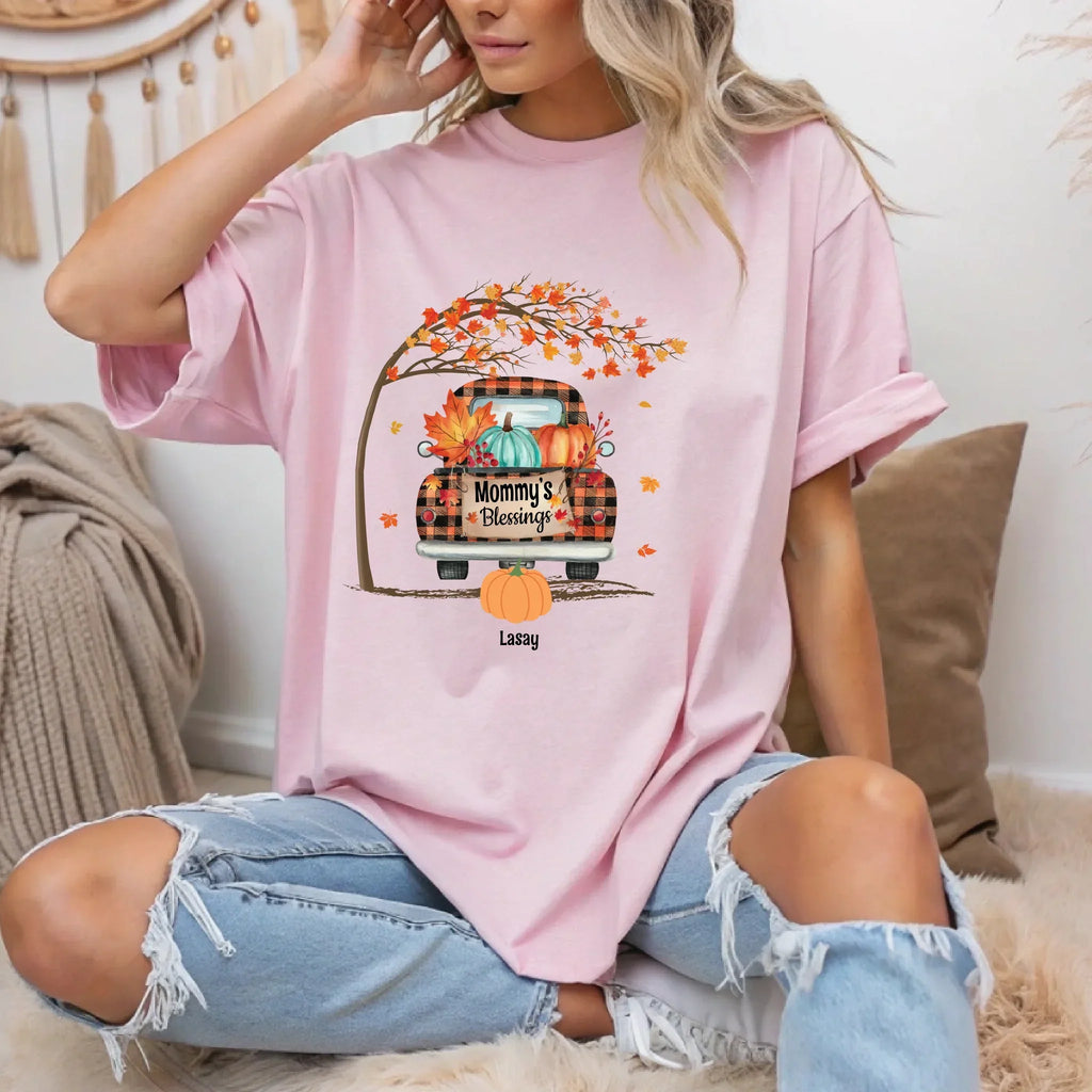 Personalized Grandma Mommy’S Blessings Fall Shirt – Custom Family Names T-Shirts