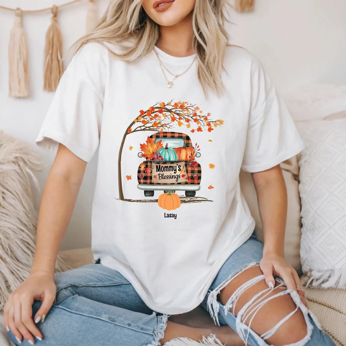 Personalized Grandma Mommy’S Blessings Fall Shirt – Custom Family Names T-Shirts