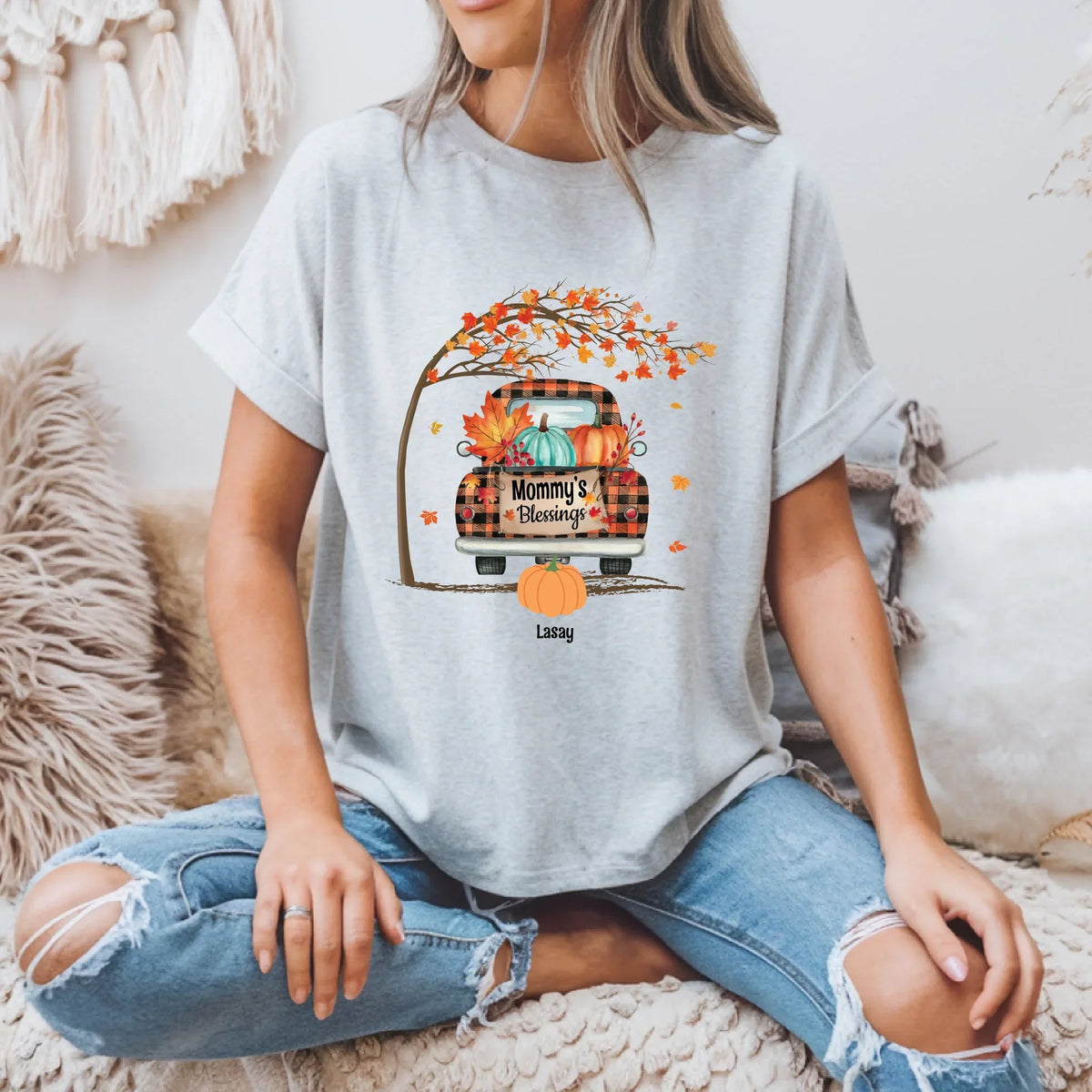 Personalized Grandma Mommy’S Blessings Fall Shirt – Custom Family Names T-Shirts