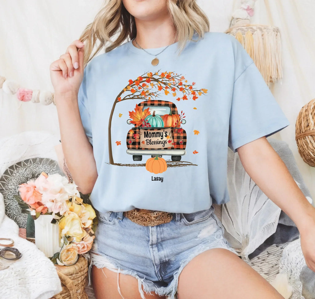 Personalized Grandma Mommy’S Blessings Fall Shirt – Custom Family Names T-Shirts
