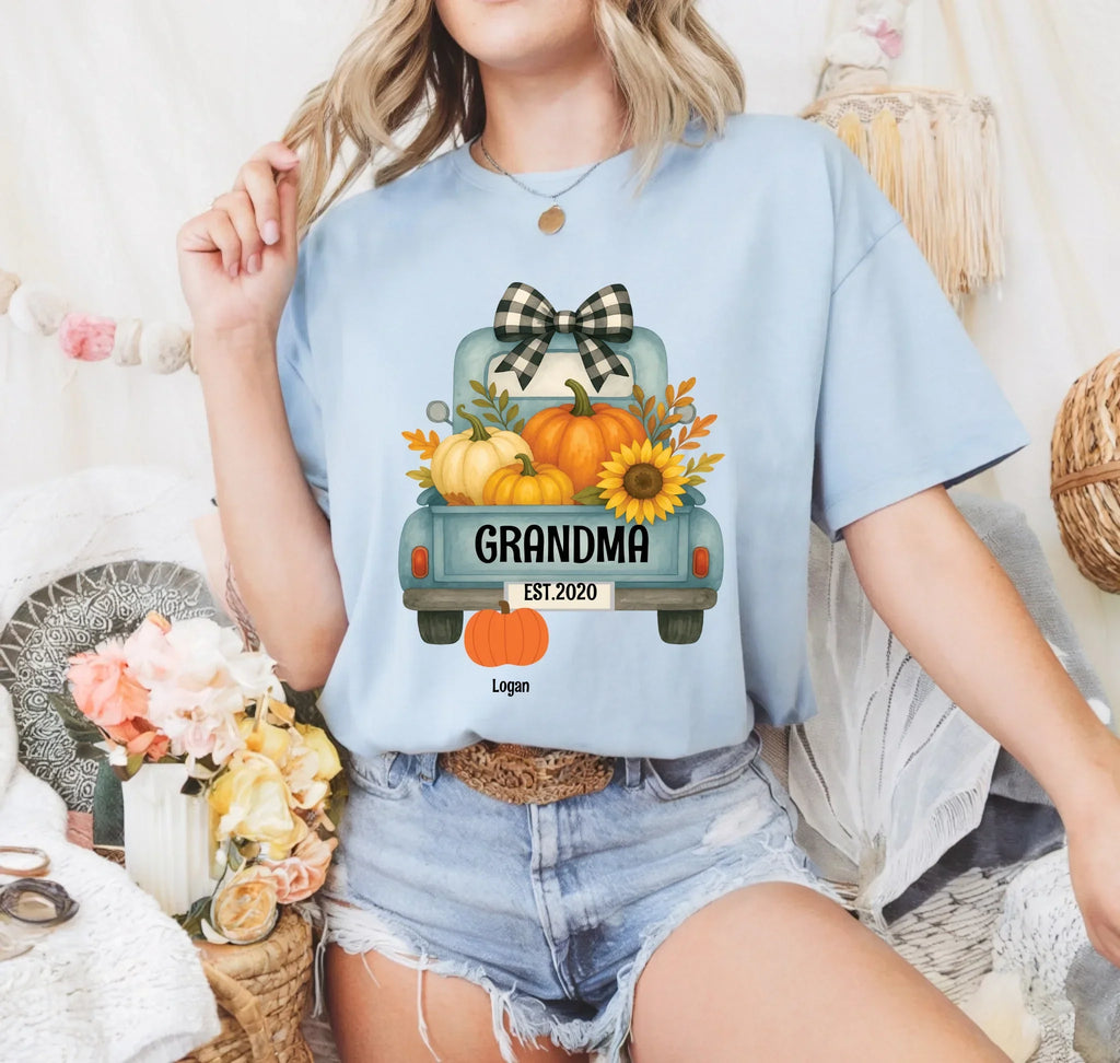 Personalized Nana Fall Shirt – Custom Family Names Pumpkin Truck T-Shirts