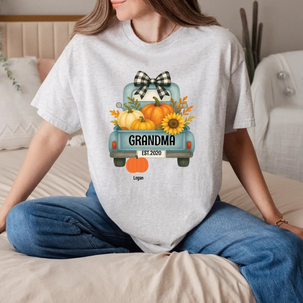Personalized Nana Fall Shirt – Custom Family Names Pumpkin Truck T-Shirts
