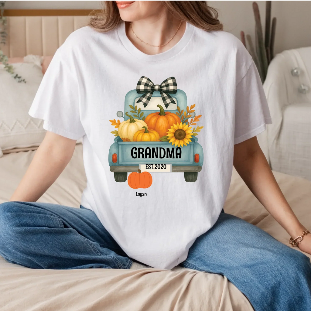 Personalized Nana Fall Shirt – Custom Family Names Pumpkin Truck T-Shirts