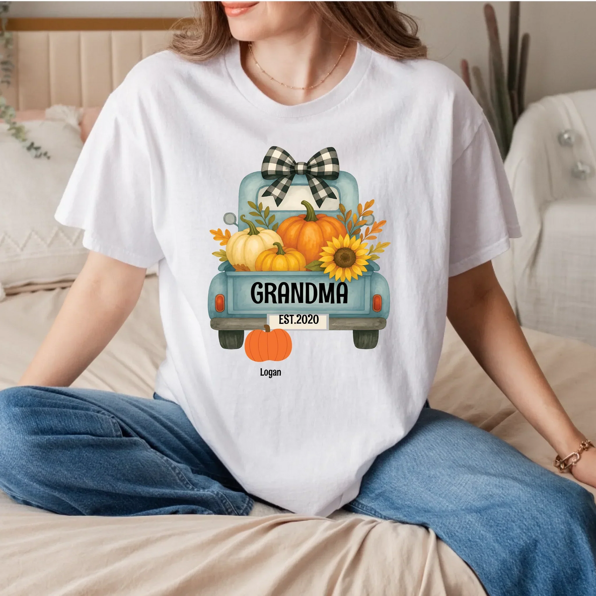 Personalized Nana Fall Shirt – Custom Family Names Pumpkin Truck T-Shirts