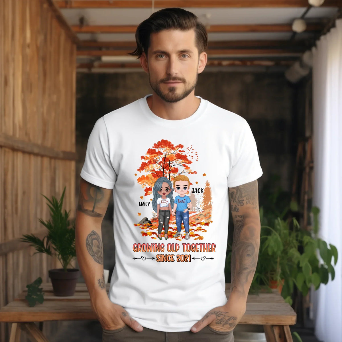 Personalized Couple Shirt – Custom Names & Characters – Growing Old Together Since [Year] T-Shirts