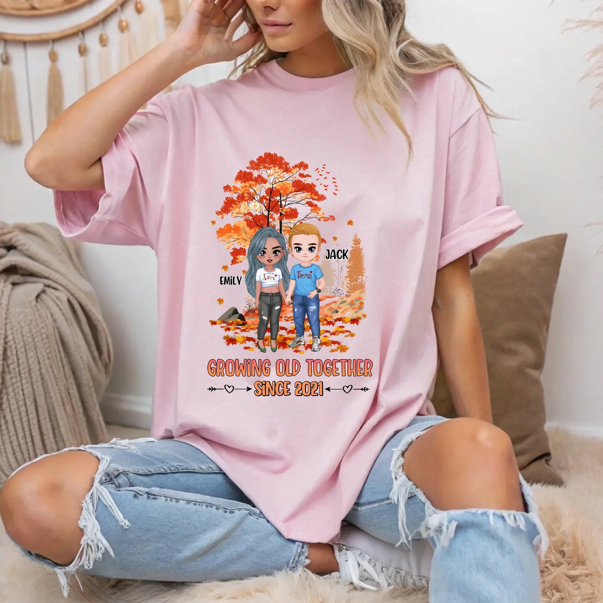 Personalized Couple Shirt – Custom Names & Characters – Growing Old Together Since [Year] T-Shirts