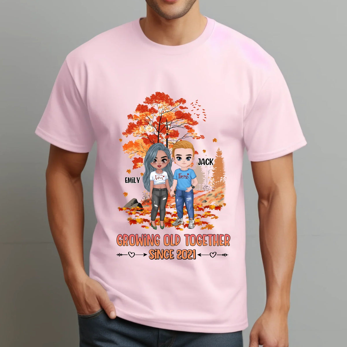 Personalized Couple Shirt – Custom Names & Characters – Growing Old Together Since [Year] T-Shirts