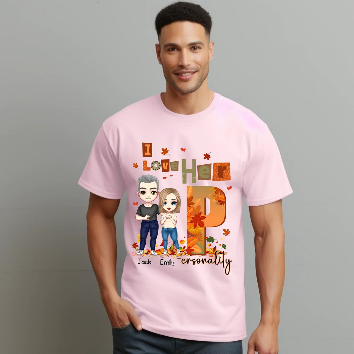 Personalized Couple Shirt – Custom Names & Characters – Funny I Love Her His Personality Fall Matching T-Shirts