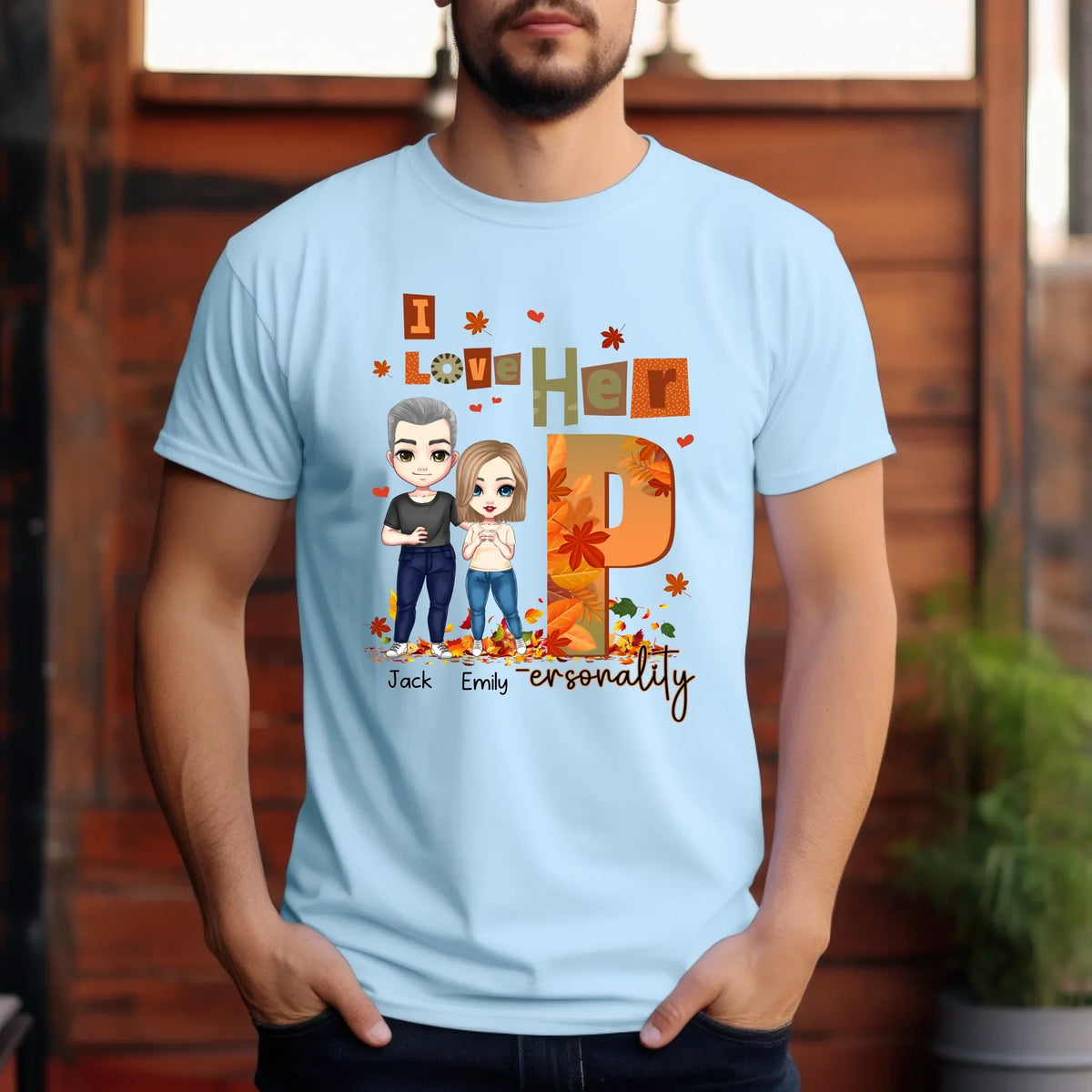 Personalized Couple Shirt – Custom Names & Characters – Funny I Love Her His Personality Fall Matching T-Shirts