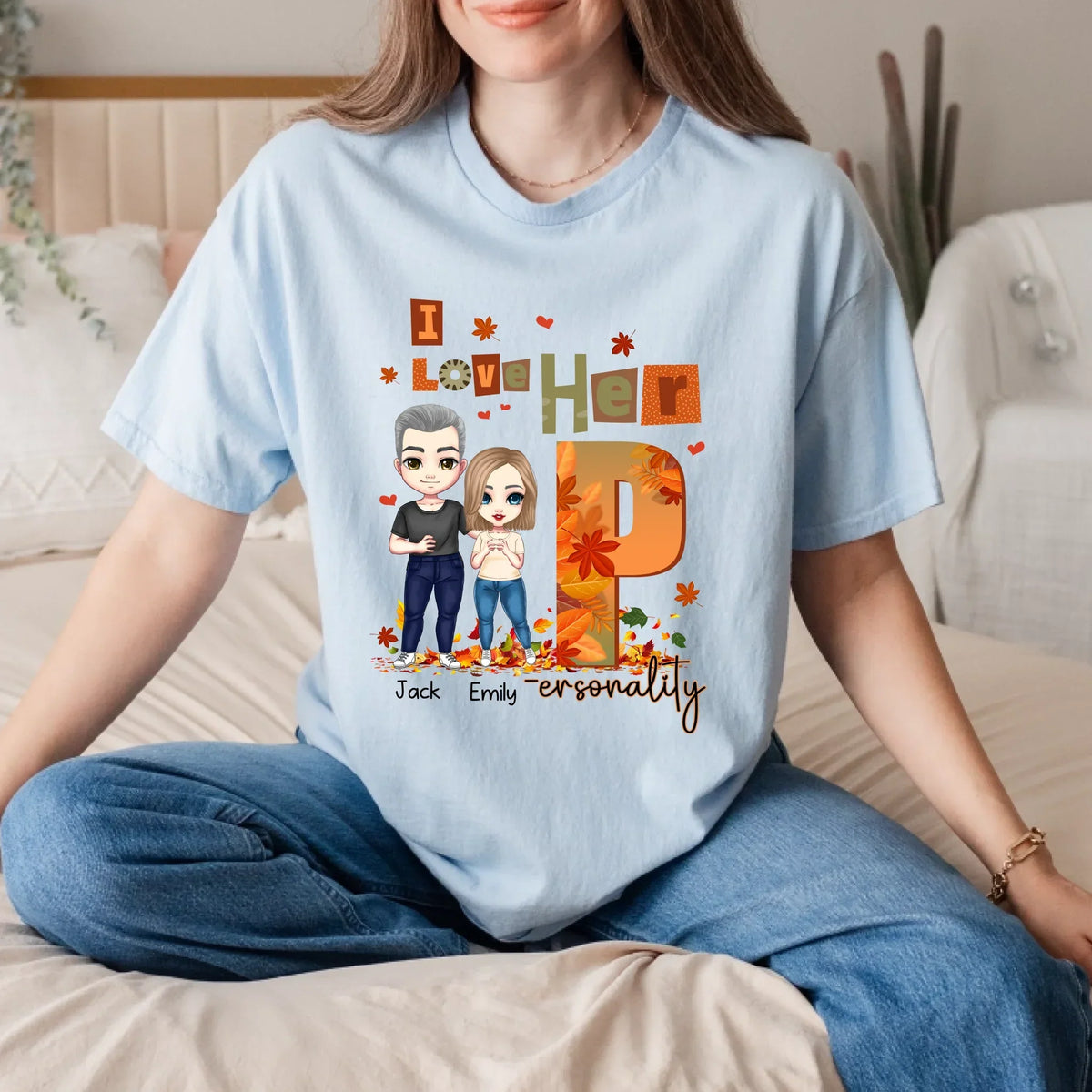 Personalized Couple Shirt – Custom Names & Characters – Funny I Love Her His Personality Fall Matching T-Shirts