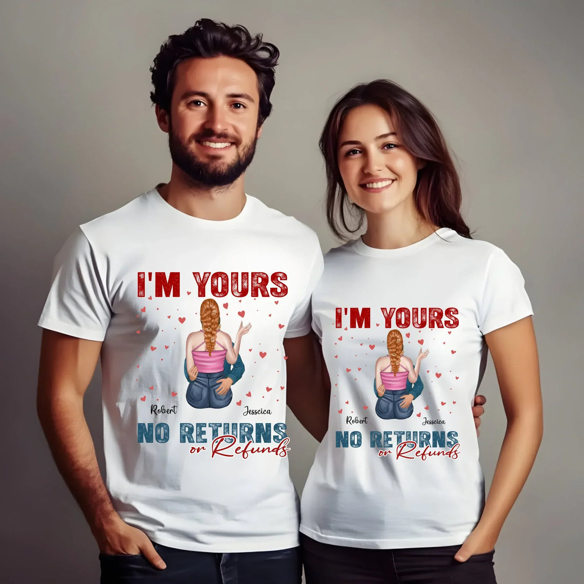 Personalized Couple Shirt – I'M Yours No Returns Refunds – Custom Names & Characters T-Shirts