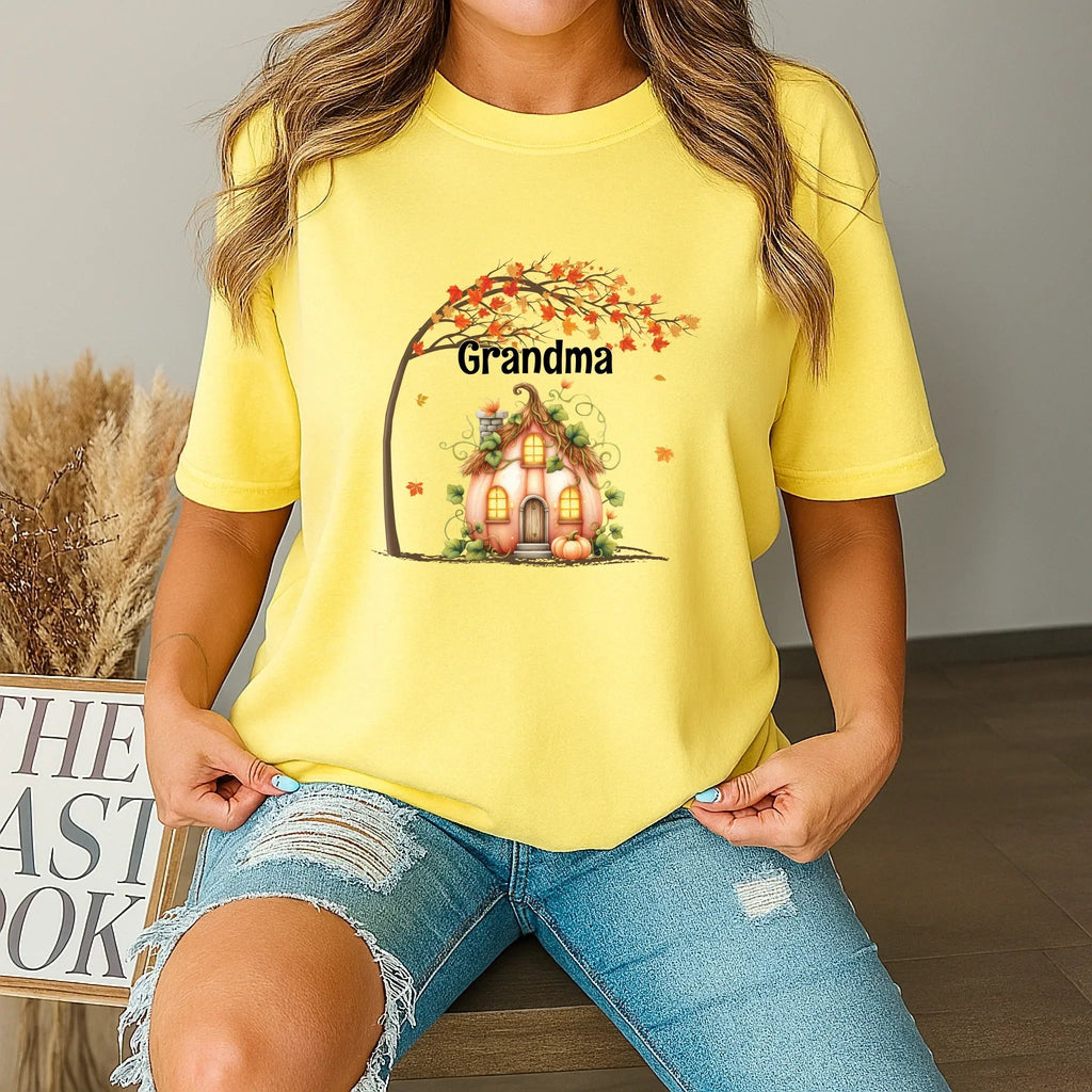 Personalized Pumpkin House Grandma Mommy Shirt – Custom Family Names Fall T-Shirts