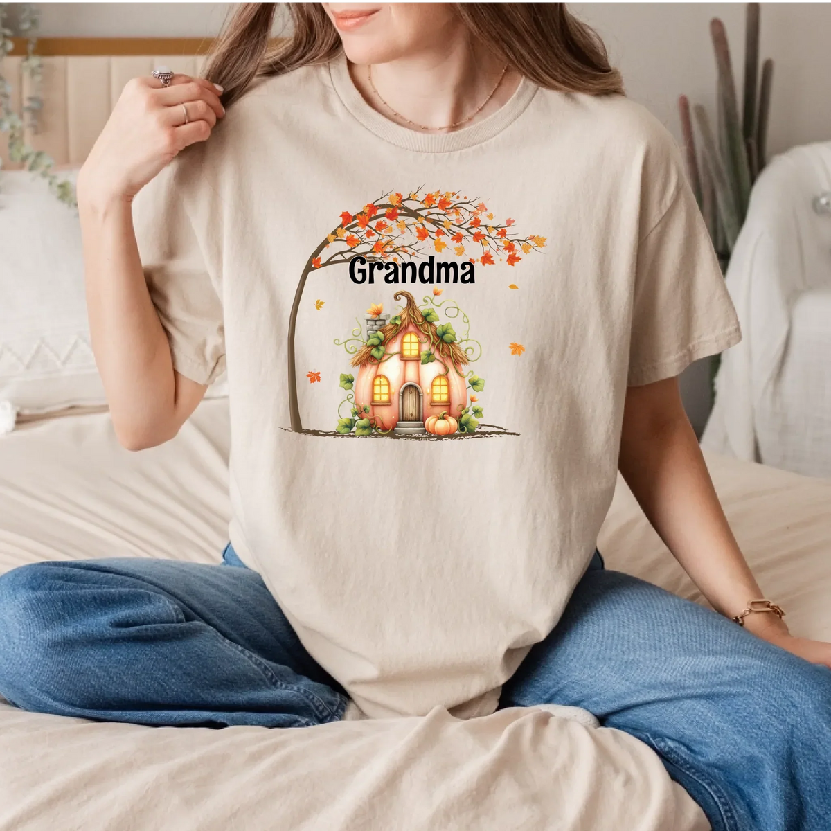 Personalized Pumpkin House Grandma Mommy Shirt – Custom Family Names Fall T-Shirts