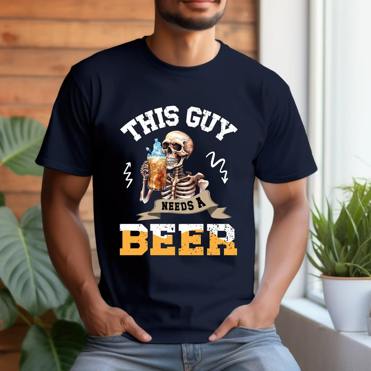 This Guy Needs Beer – Funny Skeleton Beer Lover Drinking T-Shirts