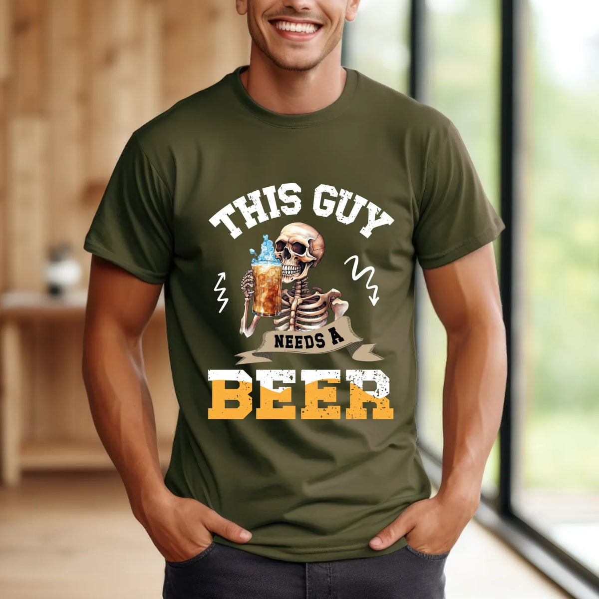 This Guy Needs Beer – Funny Skeleton Beer Lover Drinking T-Shirts