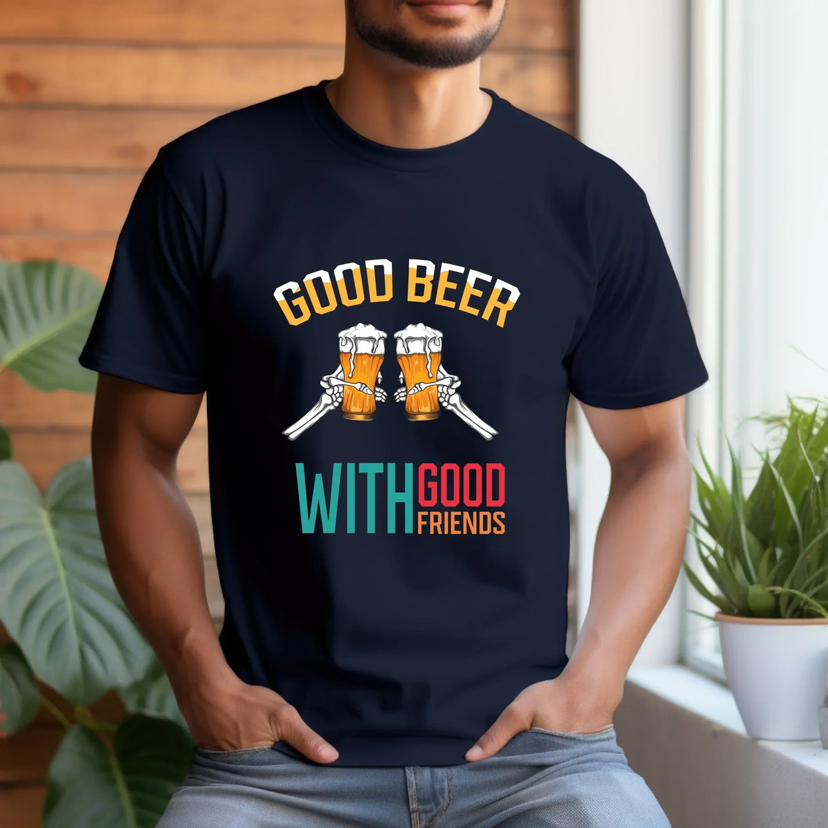 Good Beer Good Friends – Customizable Skeleton Hand Beer Glass & T-Shirts
