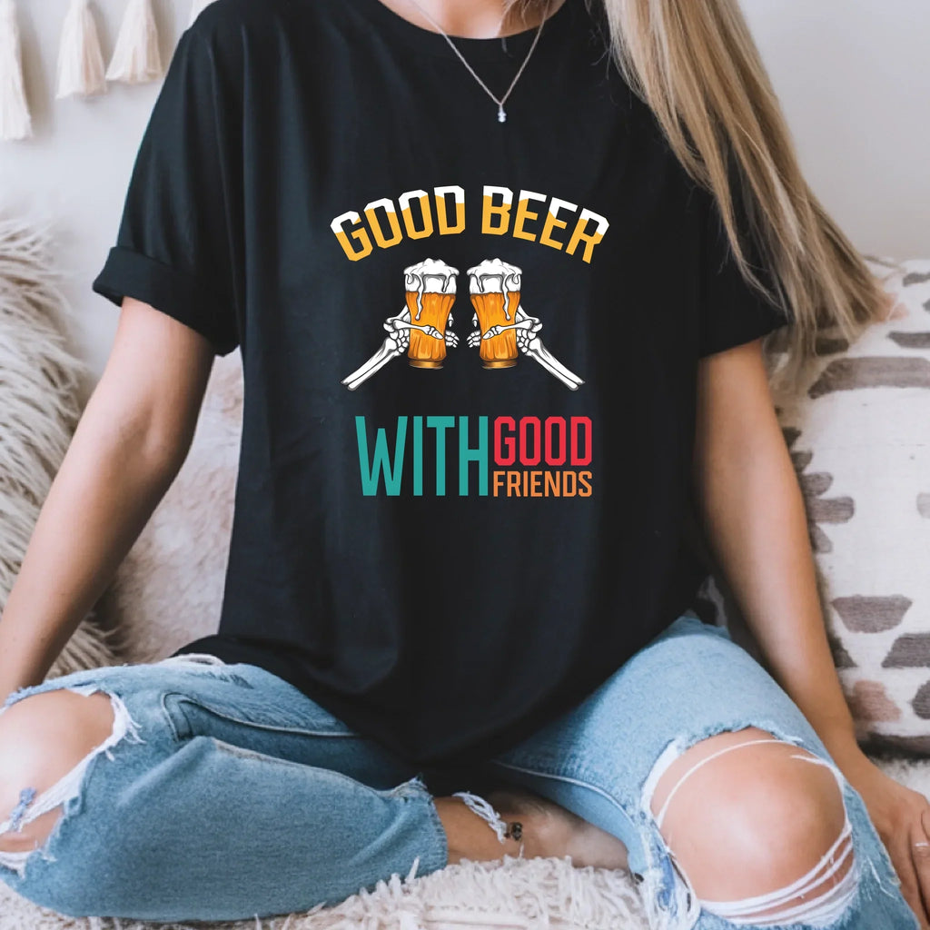 Good Beer Good Friends – Customizable Skeleton Hand Beer Glass & T-Shirts