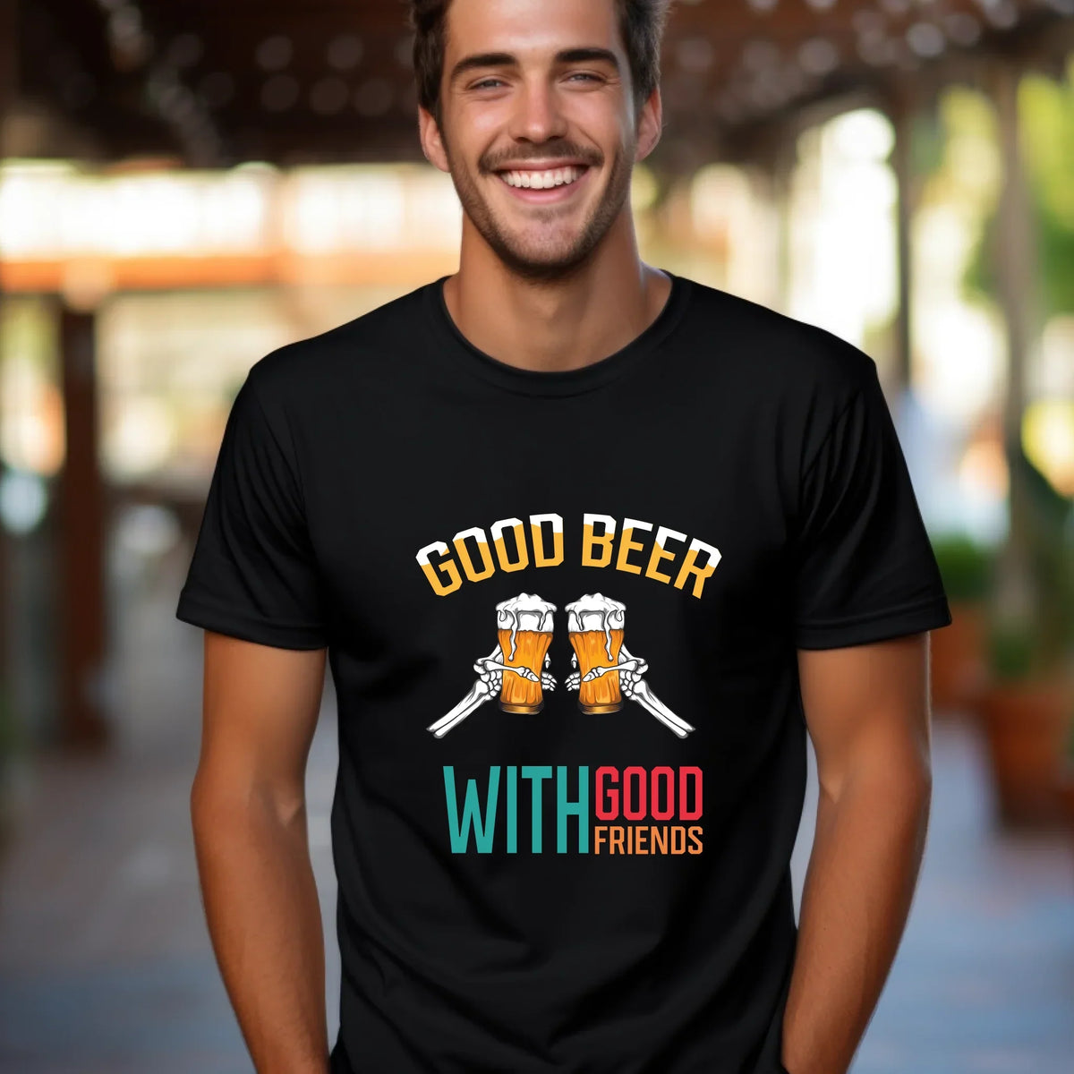 Good Beer Good Friends – Customizable Skeleton Hand Beer Glass & T-Shirts