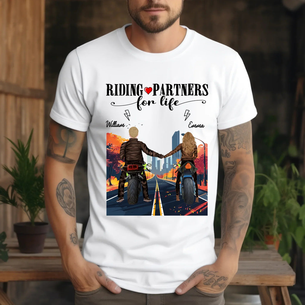 Personalized Riding Partners Life – Custom Names & Characters – Motorcycle Couple Shirt T-Shirts