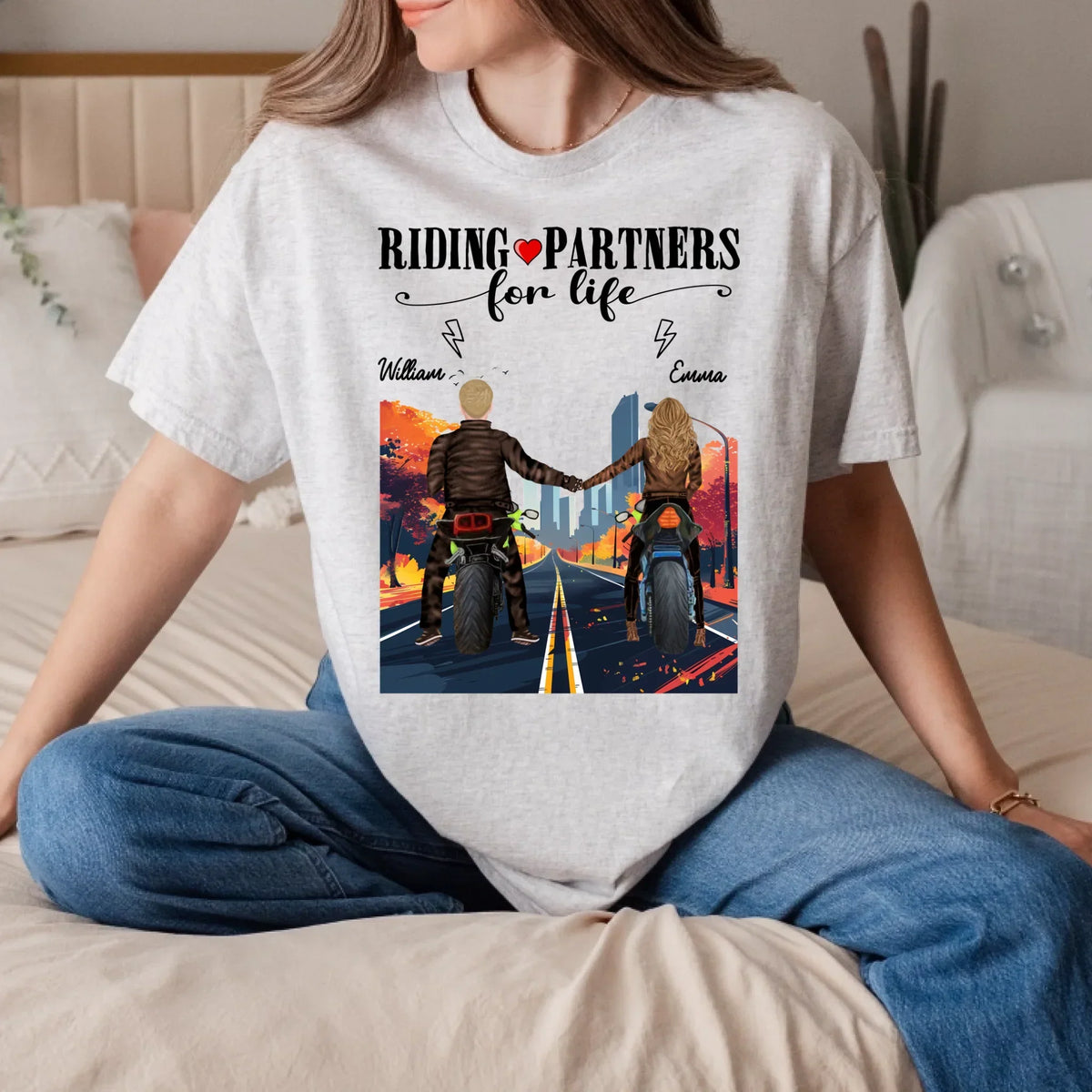 Personalized Riding Partners Life – Custom Names & Characters – Motorcycle Couple Shirt T-Shirts