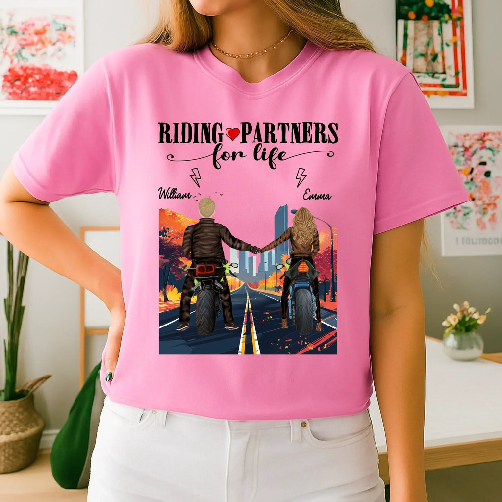 Personalized Riding Partners Life – Custom Names & Characters – Motorcycle Couple Shirt T-Shirts