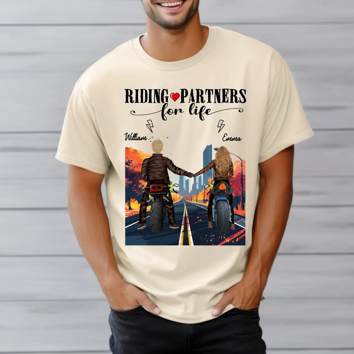 Personalized Riding Partners Life – Custom Names & Characters – Motorcycle Couple Shirt T-Shirts