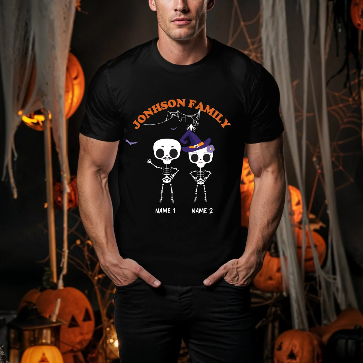 Personalized Skeleton Family Halloween Shirt – Custom Family Name & Members Names T-Shirts