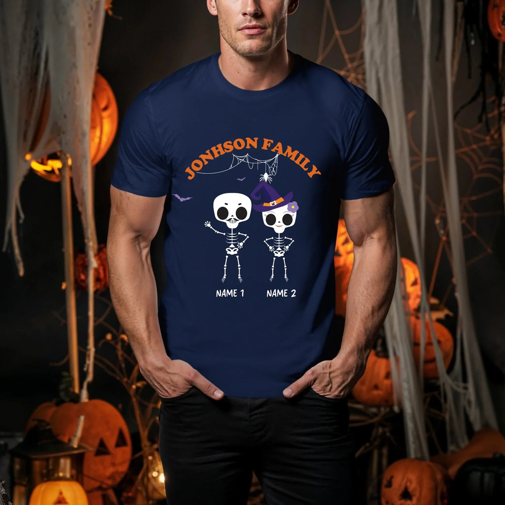 Personalized Skeleton Family Halloween Shirt – Custom Family Name & Members Names T-Shirts