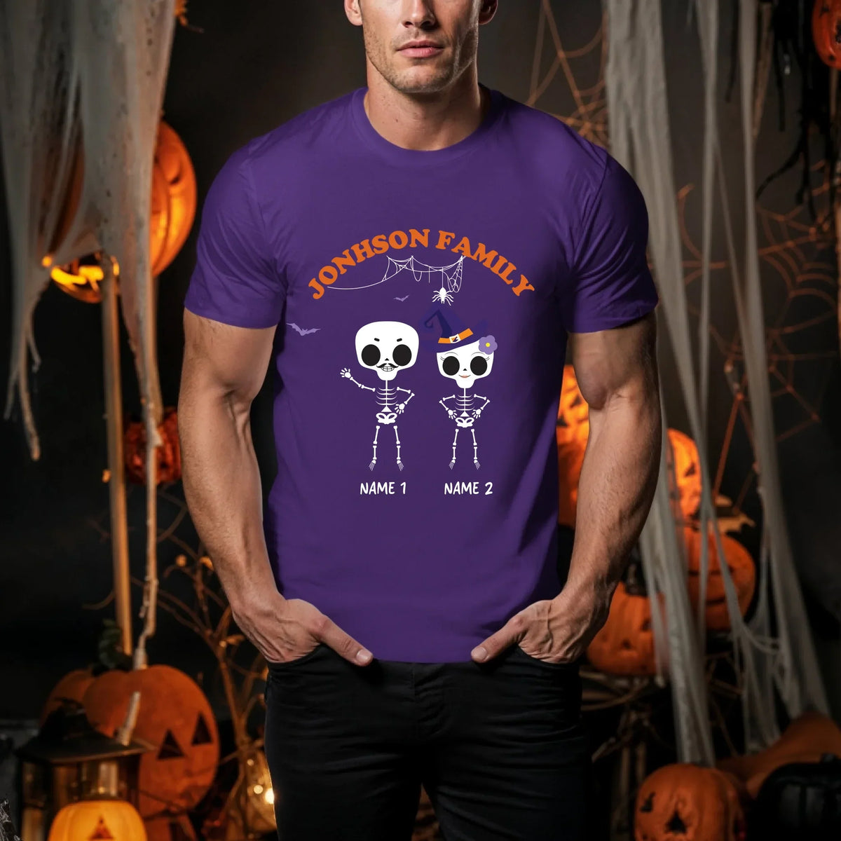 Personalized Skeleton Family Halloween Shirt – Custom Family Name & Members Names T-Shirts