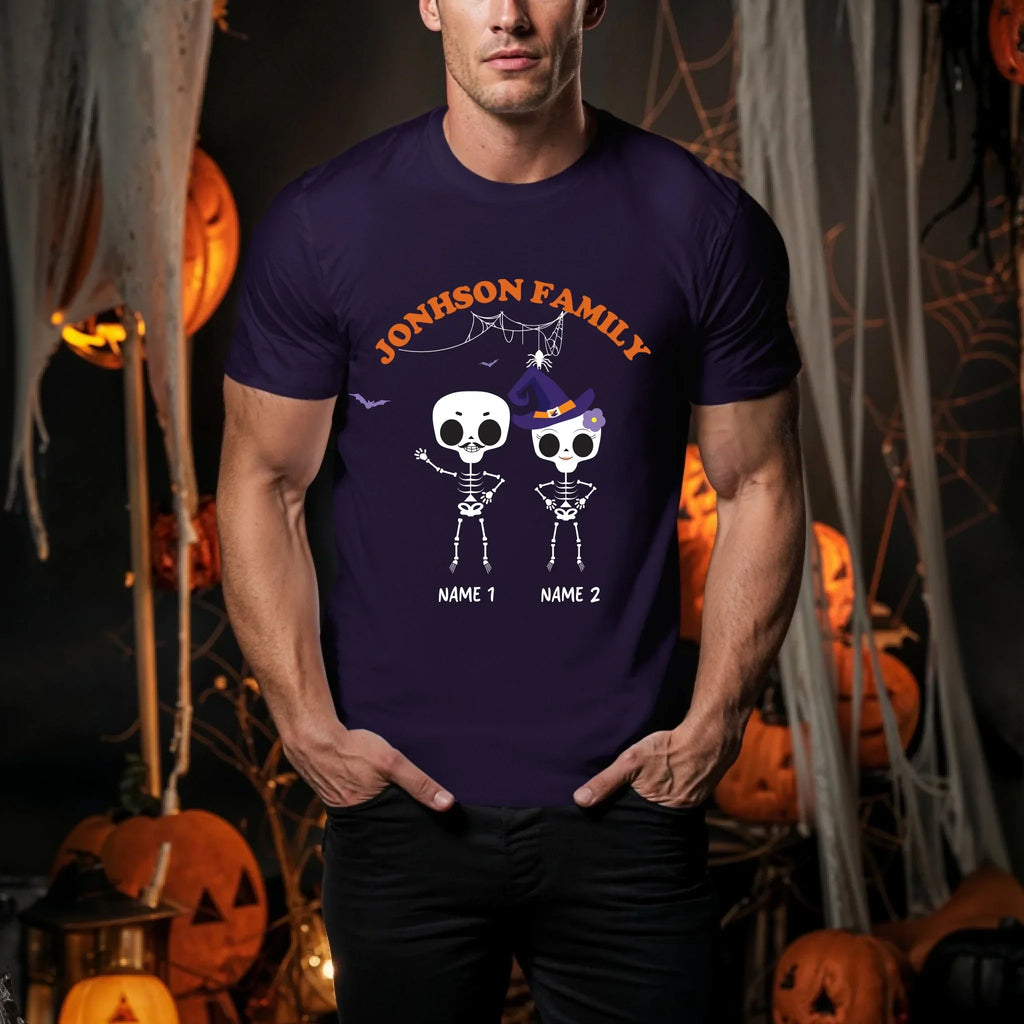 Personalized Skeleton Family Halloween Shirt – Custom Family Name & Members Names T-Shirts