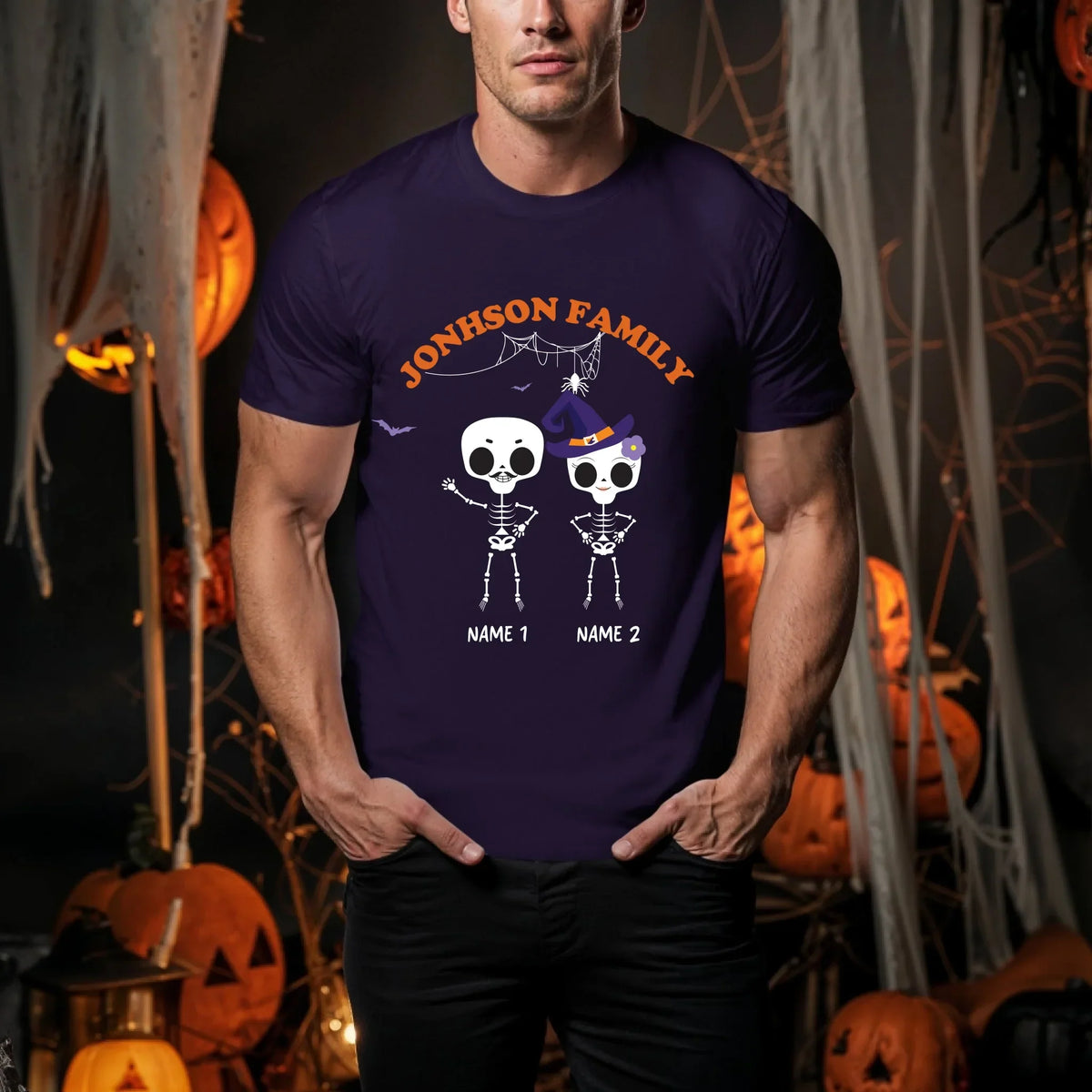 Personalized Skeleton Family Halloween Shirt – Custom Family Name & Members Names T-Shirts