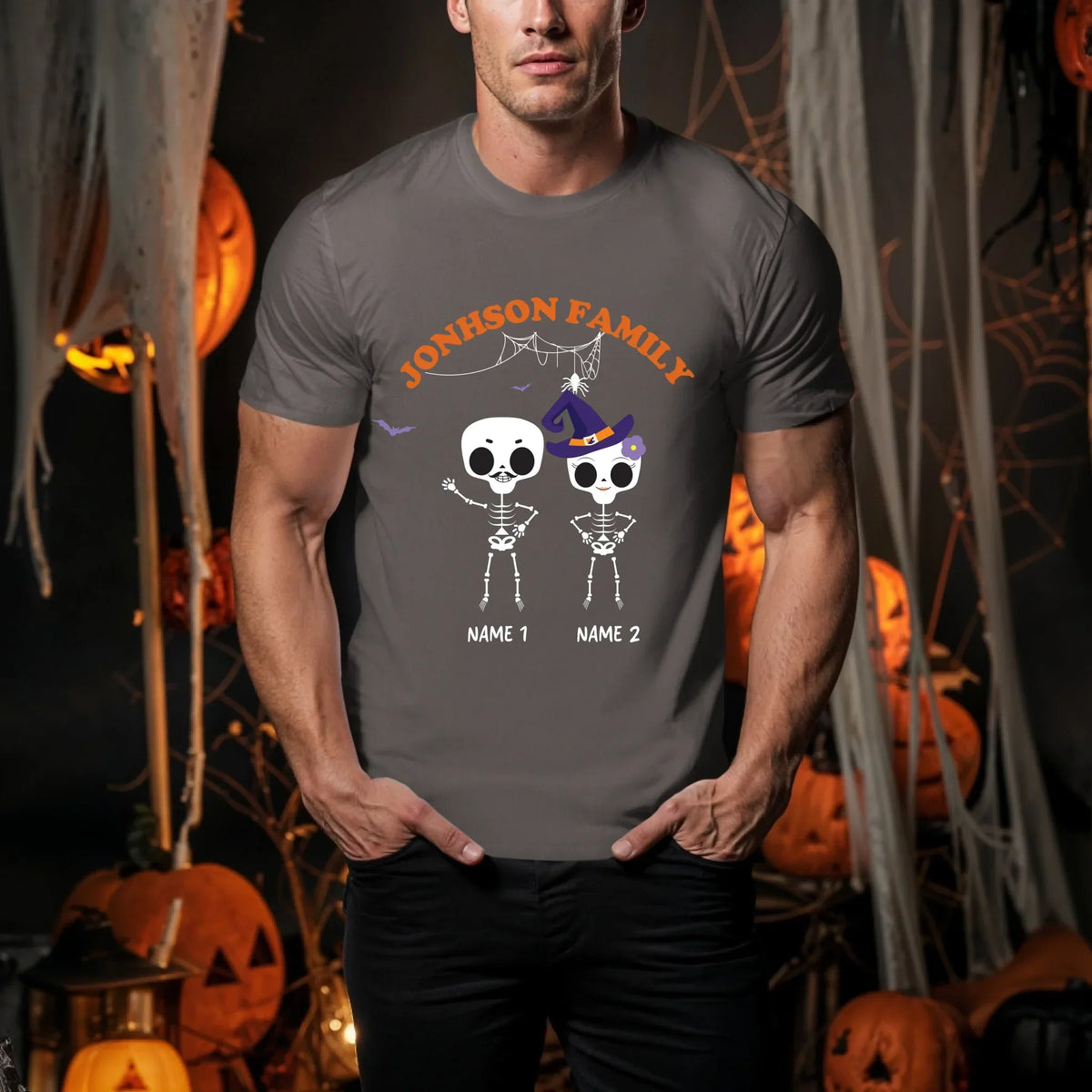 Personalized Skeleton Family Halloween Shirt – Custom Family Name & Members Names T-Shirts