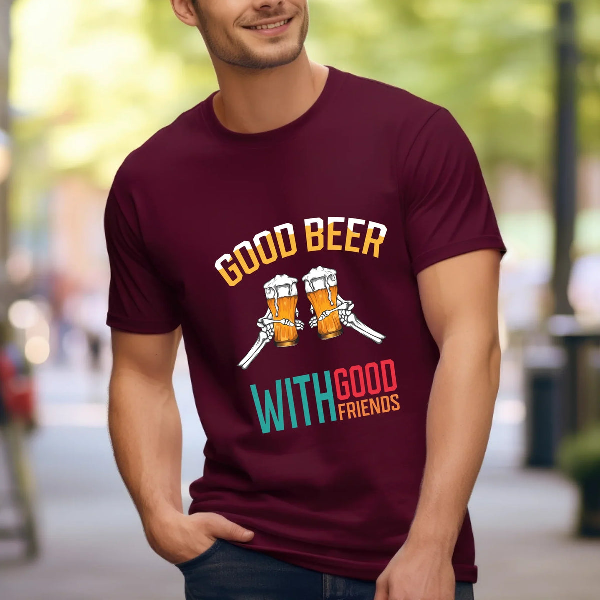 Good Beer Good Friends – Customizable Skeleton Hand Beer Glass & T-Shirts