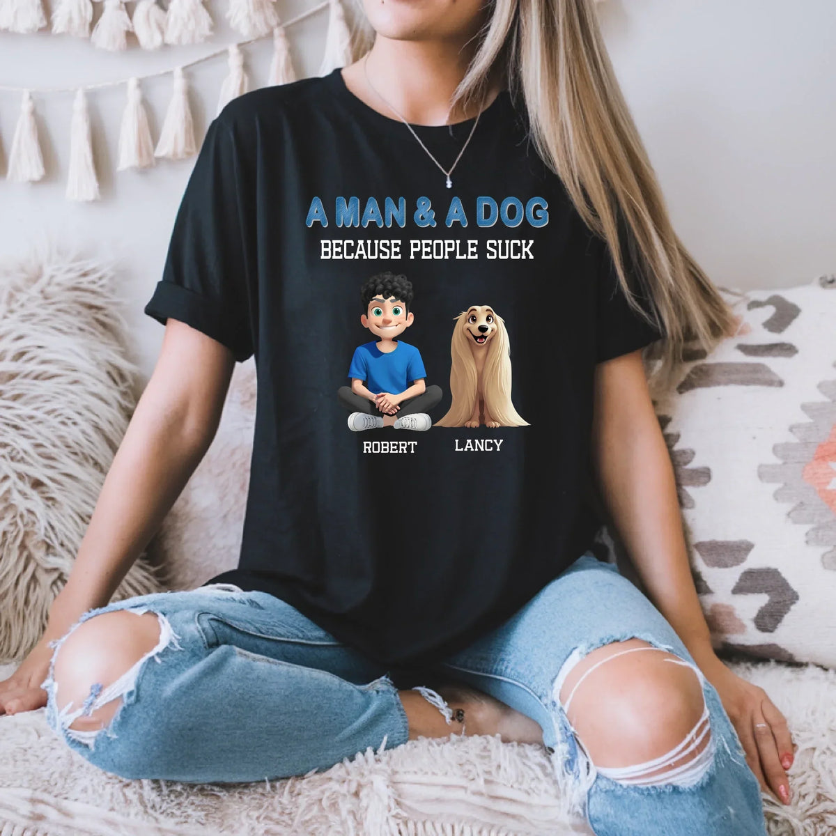 Custom “ Man & Dog” Shirt – Personalized Characters & Names T-Shirts