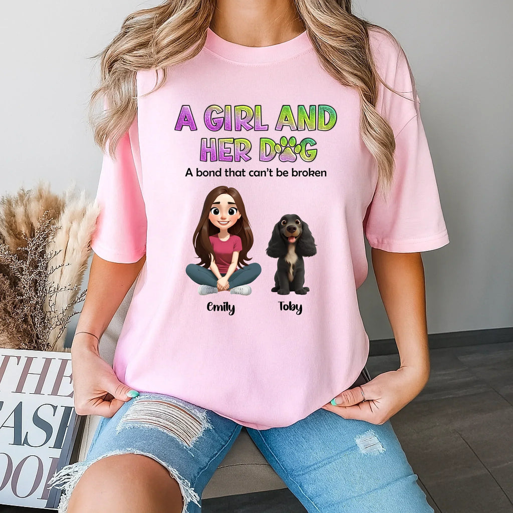 Custom “ Girl Her Dog” Shirt – Personalized Girl & Pet Name T-Shirts