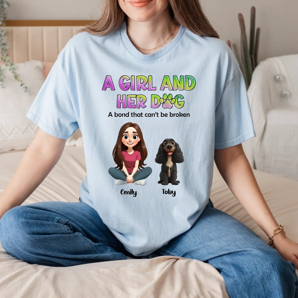 Custom “ Girl Her Dog” Shirt – Personalized Girl & Pet Name T-Shirts