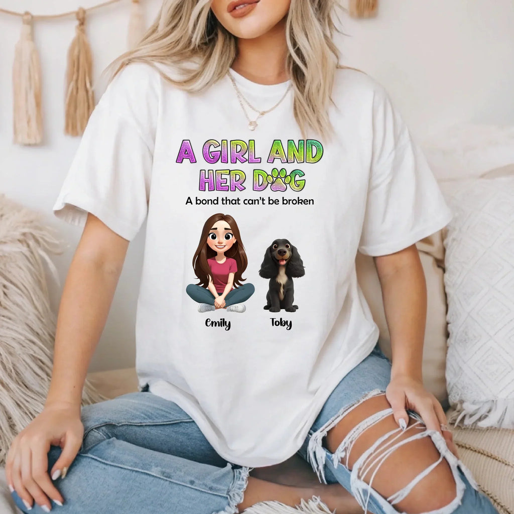Custom “ Girl Her Dog” Shirt – Personalized Girl & Pet Name T-Shirts