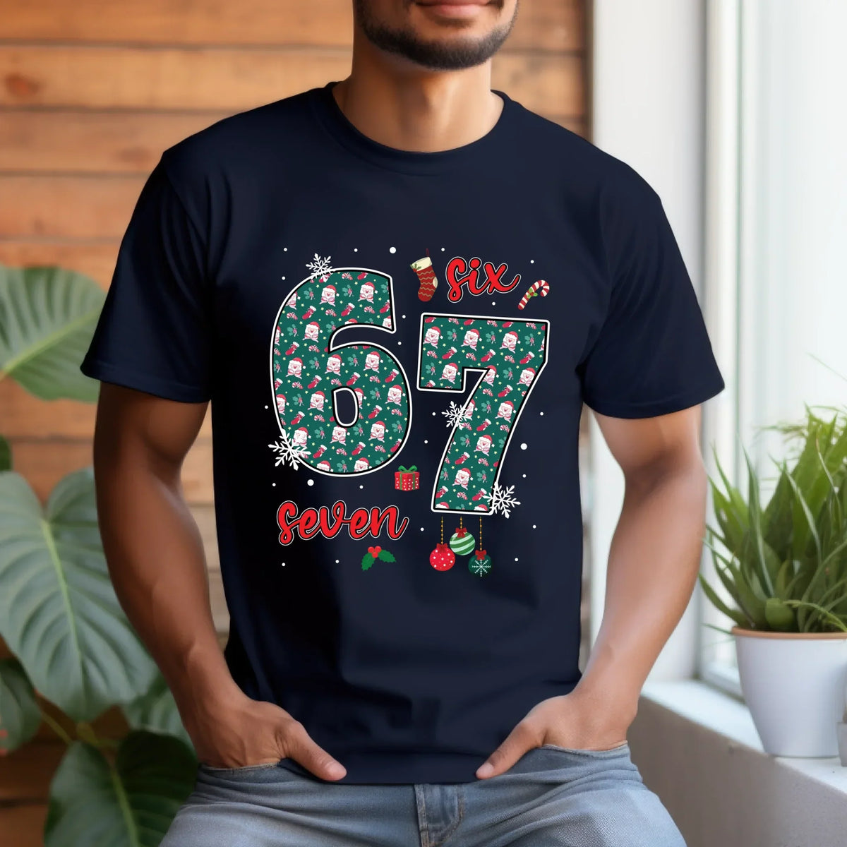 67 – Festive “Six Seven” Santa Pattern T-Shirts