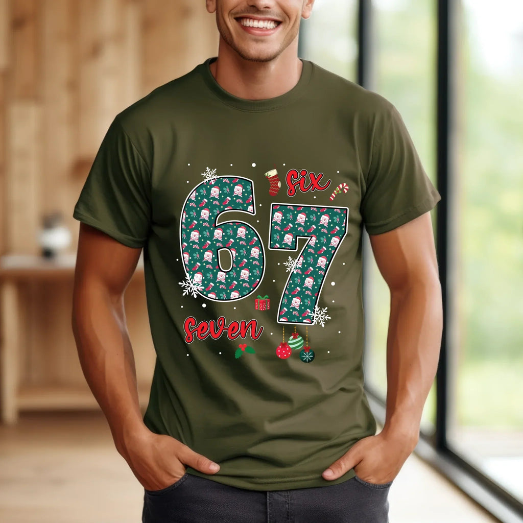 67 – Festive “Six Seven” Santa Pattern T-Shirts
