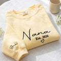 Personalized Nana Sweatshirt With Grandkids Names, Embroidered Grandma Sweatshirt, First Time Nana Gift, Pregnancy Reveal, Comfort Colors