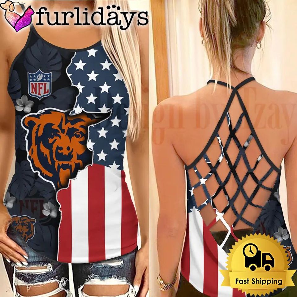 Chicago American Flag Criss Cross Tank Top