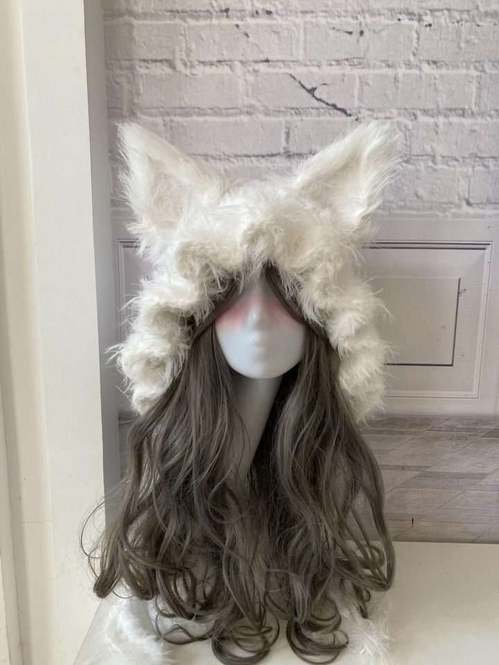 Fox Ear Plush Hood: Handmade White Charm