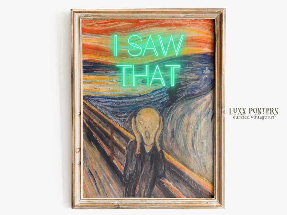 Funny Bathroom Art Print: The Scream 'I Saw That' - Eclectic Maximalist Decor (Digital Download)