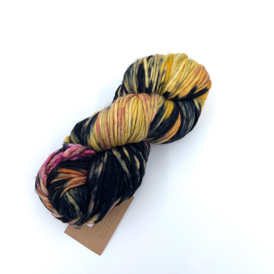 Franca Yarn by Manos del Uruguay, Light Super Bulky, 100% Superwash Merino Wool, Black Pepper, Black, orange, yellow, Merino Yarn