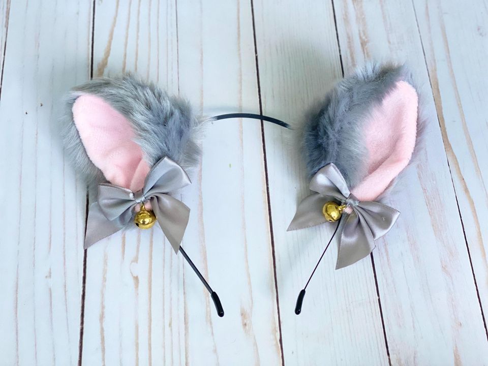 Faux Furry Cat Ear Headband – Gray & Pink Costume Accessory