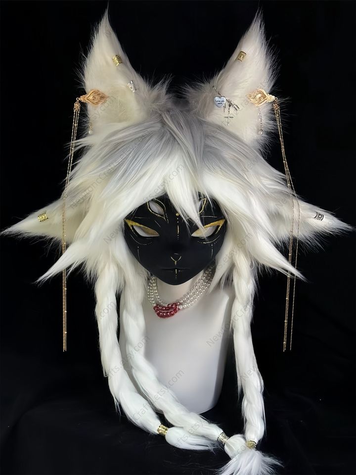 4 Eared Black Faced Fox - Premade Fursuit Head, Finished Furry Mask, Kig Kemono Kigrumi Cosplay Costume, Fursona Head, Custom Furry Head