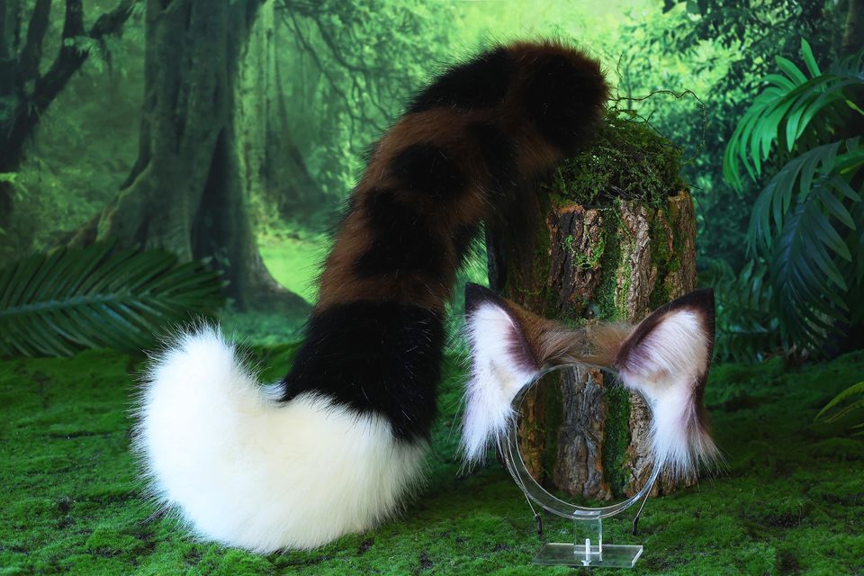 Faux fur ocelot cat ears and tail brown leopard cat tail and ears wildcat  tail and ear therian anime cosplay kitten ear and tail kemonomimi